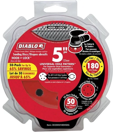 Miniatura 2 de Diablo Hook and Lock - Discos de lijado ROS para superficie sólida, madera, metal y plásticos, 5 pulgadas, grano 180, fino, mezcla de cerámica
