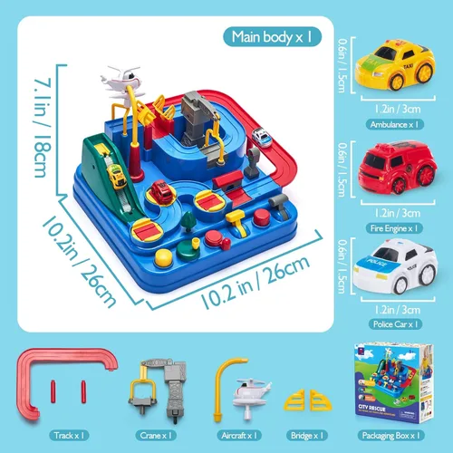 Miniatura 5 de Hahaland Juguetes para niños de 3 años - Juguetes de pista de carreras, juguete de coche para niños de 3-4 años, juego de rescate de pista
