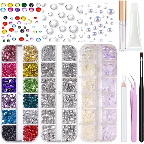 Gemas de diamantes de imitación para el cabello con pegamento de maquillaje, parte trasera plana, joyas coloridas de diamantes de imitación de