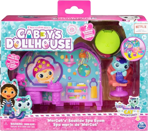Miniatura 2 de La casa de muñecas de Gabby, set de juego de la sala de spa de MerCat, con figura de juguete de MerCat, juguetes sorpresa y muebles de la casa