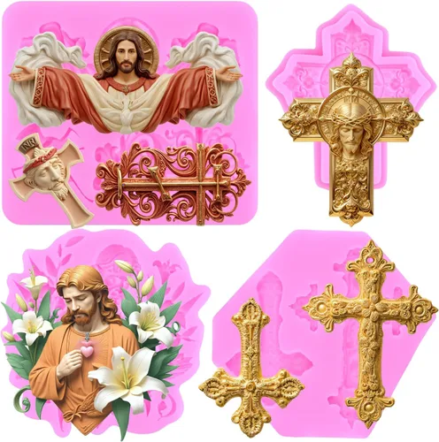 Miniatura 12 de ZiXiang Molde de silicona cruzada para comunión, cáliz, paloma, fondant, molde de bautismo para bautismo, fiesta, decoración de pasteles, decoración