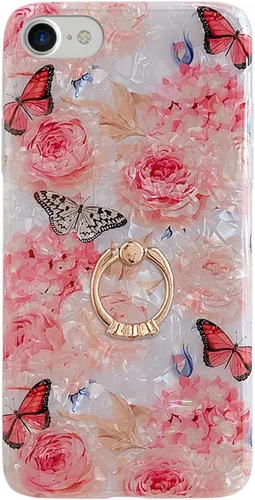 Miniatura 10 de Qokey Funda con flores para iPhone SE 3ª y 2ª generación, para fundas iPhone 7/8 de 4.7 pulgadas, carcasa transparente con patrón floral de cristal