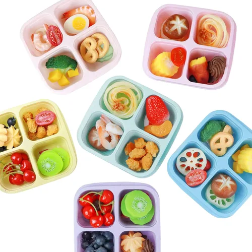 Miniatura 6 de Finorder Paquete de 6 recipientes para aperitivos, fibra de paja de trigo con 4 compartimentos, lonchera Bento reutilizable, contenedores