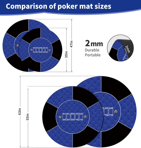 Miniatura 4 de Tapete redondo de póquer, 39/47/55/63 pulgadas, 6-10 personas, tapete de goma de Texas Poker plegable, mesa de póquer portátil, adecuado