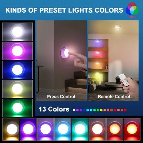 Miniatura 5 de Luces de disco con control remoto, 13 colores intercambiables, luces LED de disco con pilas, regulables, para debajo del gabinete, con 1 control