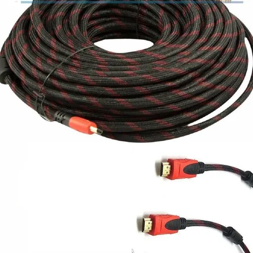 Cable HDMI premium de 100 pies para 3D DVD HDTV LCD HD TV 1080P v1.4 de nailon trenzado de alta velocidad, cable HDMI trenzado rojo