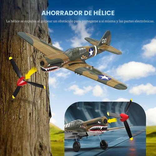 Miniatura 6 de VOLANTEXRC Avión RC, avión de combate P40 de control remoto de 4 canales con Aileron, giroscopio de 6 ejes, acrobacias aéreas para adultos