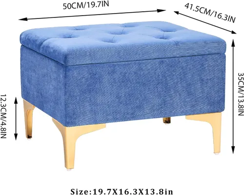 Miniatura 3 de Homebeez Mesa de centro otomana rectangular contemporánea de 19.7 pulgadas con patas de metal dorado, color azul