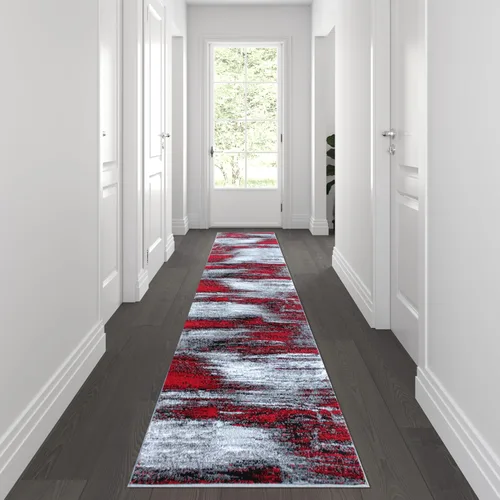 Miniatura 31 de Flash Furniture Rylan Collection - Alfombra contemporánea de olefinas azules, de pelo alto, 2 x 10 pies, respaldo de yute, pasillo, entrada