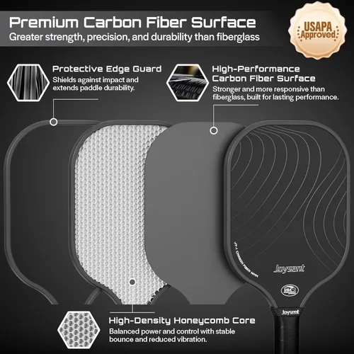 Miniatura 5 de Juego de 2 palas de pickleball aprobadas por USAPA de fibra de carbono con raquetas de pickleball para principiantes, bolas de pepinillo