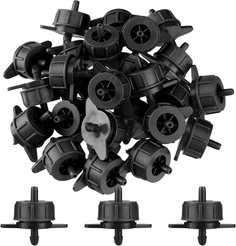 Didaey 50 piezas de emisores de riego por goteo de 1 GPH, tubería de agua, tubo de riego de compensación de presión, sistema de emisores de goteo,
