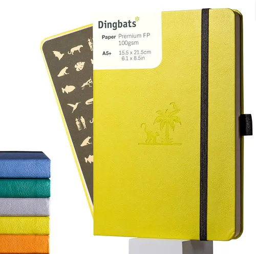 Dingbats* Cuaderno de escritura con puntos de la Tierra A5 - Tapa dura de cuero vegano - Ideal para el trabajo, viajes - Incluye bolsillo, cierre