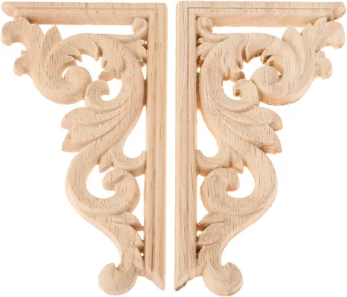 Miniatura 9 de MUXSAM Apliques de madera tallada para esquinas, 1 par de calcomanías de tallado de madera sin pintar vintage para gabinete, espejo, repisa