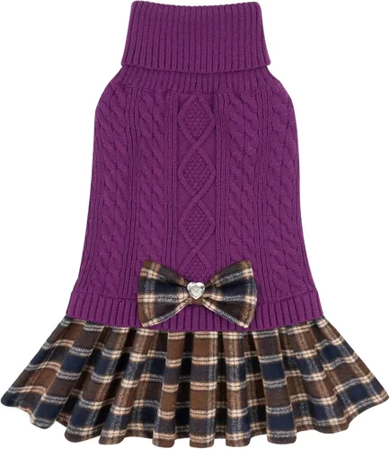 Miniatura 8 de KYEESE Suéter de punto grueso para perro, vestido de suéter para mascotas con corbatín, abrigos elásticos para mascotas, suéter suave para perros