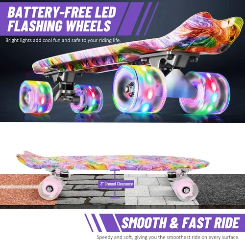 Miniatura 2 de BELEEV Patinetas de 22 pulgadas para niños, patineta cruiser para principiantes, niños, niñas, adolescentes y adultos, patinetas mini clásicas Rosa