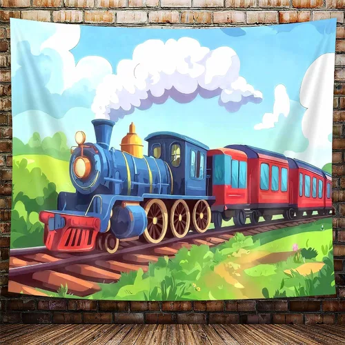 Miniatura 23 de Tapiz de Tren de Vapor, Tapices de Paisaje Otoñal de Tren de Motor Antiguo Decoración para Niños, Tapices de Arte de Acuarela de Bosque de Montaña