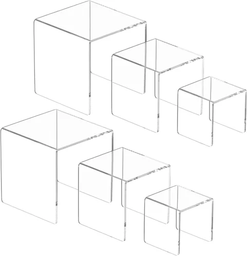 Miniatura 9 de NIUBEE Juego de 2 Elevadores de Acrílico para Exhibir Figuras Funko POP, Soportes Transparentes para Pasteles para Decoraciones de Mesa de Postres