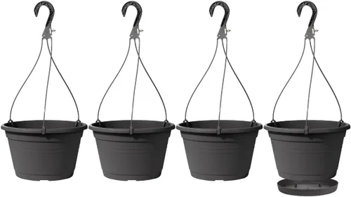Miniatura 9 de 4 Piezas Macetas Colgantes para Plantas de Interior, 10" Macetas Grandes de Plástico Colgantes con Bandejas de Drenaje y Soporte de Cadena