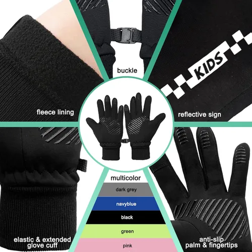Miniatura 3 de Guantes de ciclismo de invierno para niños y niñas, guantes de ciclismo para pantalla táctil, impermeables, térmicos, guantes deportivos para niños