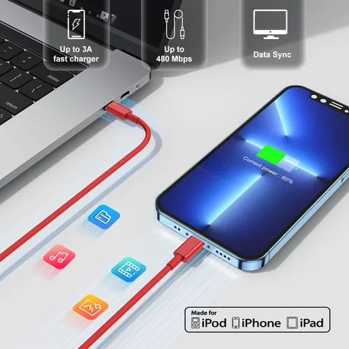 Miniatura 6 de Fashia Cargador rápido para iPhone, cable Lightning de carga rápida de 10 pies, para iPhone 14, 13, 12 Pro Max, carga rápida con bloque de cargador