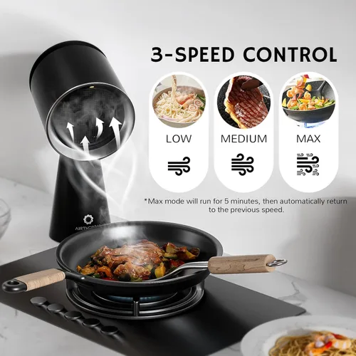 Miniatura 4 de Airthereal Campana extractora de escritorio con pilas, campana extractora portátil recargable con 3 velocidades de ventilador y taza grande de Negro