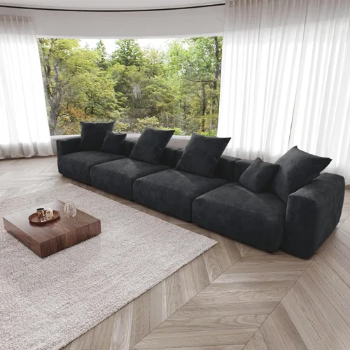 Miniatura 18 de JACH Sofás Seccionales de Pana para Sala de Estar, Sofá Seccional Modular con Otomanas Chaise, Fundas de Cojines Removibles, Sofá Cama Moderno