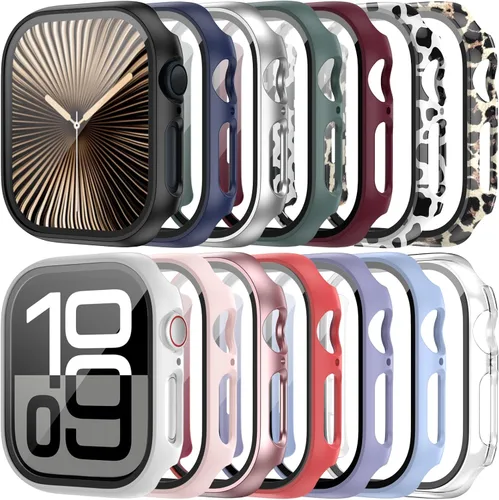 Miniatura 12 de Paquete de 14 fundas para Apple Watch Series 3 2 1 de 38 mm con protector de pantalla de vidrio templado, funda protectora totalmente rígida
