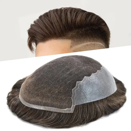 Miniatura 14 de Pieza de pelo Toupee para hombres Sistema de cabello real Sistema de encaje francés para hombre Toupee Sistema de reemplazo de pelo Protesis Capilar