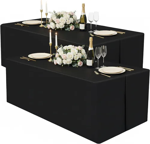 homing Paquete de 2 manteles rectangulares ajustables, mantel de tela lavable de 4 pies, mantel de poliéster impermeable para fiestas, ferias, Negro