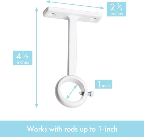 Miniatura 5 de KXLife Soportes de barra de cortina resistentes para montaje en techo, soportes de anillo de barra de cortina de 1 pulgada (juego de 2, blanco)