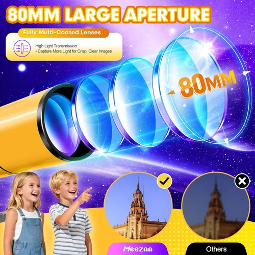 Miniatura 2 de MEEZAA Telescopio para adultos y niños, apertura de 80 mm, telescopio refractor portátil de 500 mm para principiantes de astronomía, telescopios