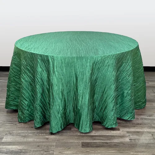 YOUR CHAIR COVERS - Mantel redondo de tafetán arrugado de 120 pulgadas - Verde cazador, mantel de mesa brillante arrugado para bodas, fiestas,