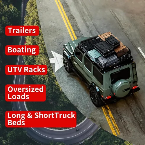 Miniatura 6 de Red de carga resistente para caja de camioneta, se estira de 3 x 4 pies a 9 x 12 pies, 12 mosquetones de metal, compatible con Ford, Dodge RAM