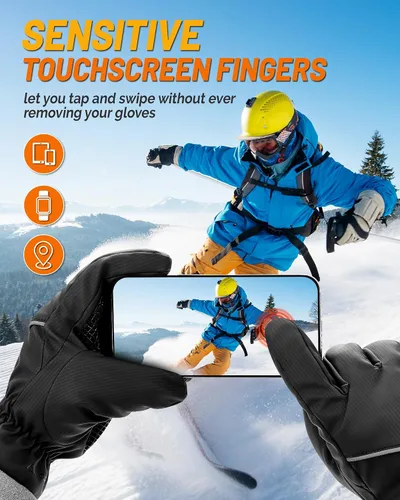 Miniatura 4 de Guantes de invierno para hombres y mujeres, impermeables, cálidos, guantes de esquí para clima frío, resistentes al viento, guantes de pantalla
