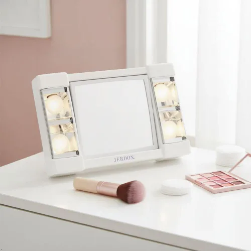 Miniatura 7 de JERDON Espejo de maquillaje de dos caras con luces, espejo de tocador con aumento 3X e iluminación sin deslumbramiento, base blanca, modelo J1010
