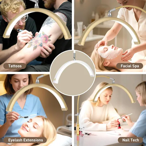 Miniatura 5 de HITTI Luz de Pestañas para Técnico de Pestañas, Lámpara de Pie Flexible de Cuello de Ganso LED de Media Luna para Esteticista y Artistas, Tatuajes