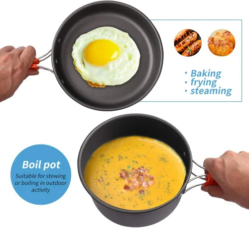 Miniatura 6 de Gutsdoor Juego de utensilios de cocina para camping, utensilios de fogata, equipo de cocina antiadherente, ligero, apilable, tazones con bolsa