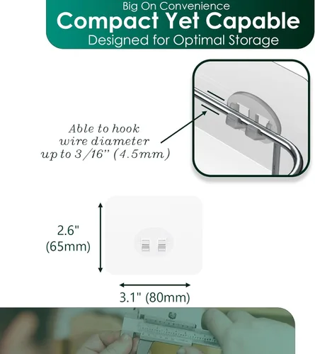 Miniatura 5 de Paquete de 4 calcomanías adhesivas de repuesto para estante de baño, 1 gancho, tiras adhesivas individuales para organizador de esponja, soporte