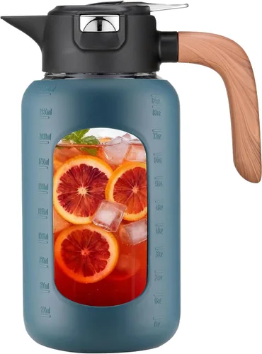Jarra de vidrio de 84 oz/2.5 litros con tapa y asa, jarra de vidrio para agua caliente/fría, jarra grande de té helado para café, jugo y bebidas Azul
