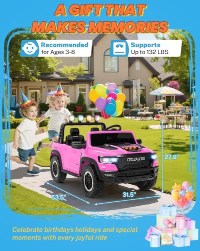 Miniatura 8 de ENYOPRO Juguetes Montables de 24V para Niños de 4-8 Años, Carro Montable para Niños RAM 1500 RHO con Licencia de 2 Asientos con Control Remoto