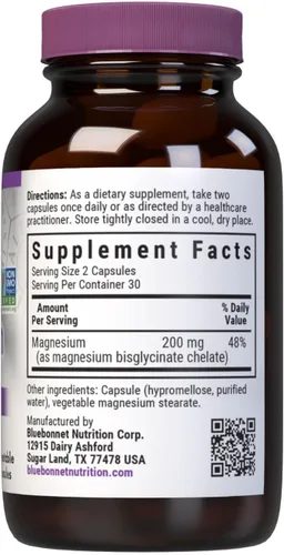 Miniatura 2 de Bluebonnet Nutrition Albion - Cápsula vegetal de magnesio quelatado, 200 mg, alivio del estrés, vegano, sin OMG, sin gluten, sin soja, sin leche