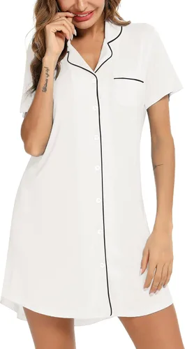 Miniatura 178 de Samring Camisón de pijama para mujer, manga corta/larga, con botones, camisón para dormir, camisón para novio, talla XXL