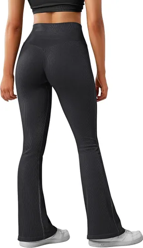 Miniatura 2 de MOSHENGQI Leggings acampanados acanalados para mujer, pantalones de yoga sin costuras de cintura alta