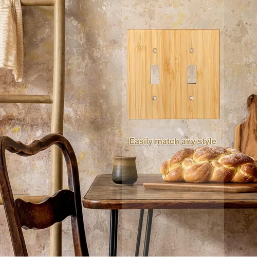 Miniatura 7 de Pinkunn 10 piezas de placa de interruptor de luz de madera maciza, cubierta de salida de madera de bambú, placa decorativa de pared para el hogar