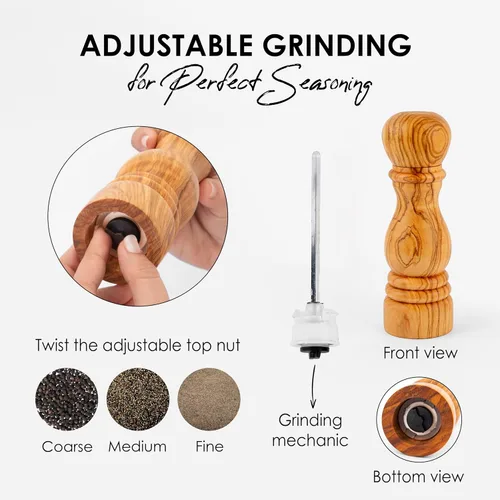 Miniatura 7 de Molinillo de sal y pimienta de madera para cocina, 6.3 in (6.3 pulgadas) recargables para sal y pimienta ajustables para un grosor personalizado