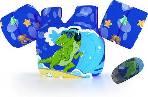 Miniatura 18 de Chaleco de natación para niños pequeños, apto para niños de 28 a 70 libras, flotadores para niños y niñas, ayuda a la natación, entrenamiento, traje