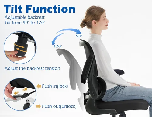 Miniatura 9 de TRALT Silla ergonómica de oficina, silla de escritorio con soporte lumbar ajustable, silla de computadora cómoda de malla con reposabrazos Negro