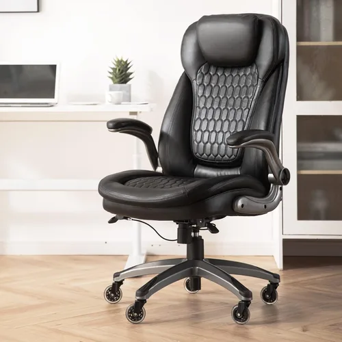 Miniatura 11 de Silla de oficina ejecutiva, silla ergonómica de escritorio para computadora, silla de cuero con respaldo alto con brazos abatibles acolchados, silla