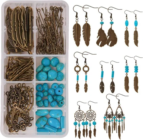 Miniatura 11 de SUNNYCLUE 1 caja de bricolaje 10 pares de cuentas rojas de araña colgantes kit de fabricación de aretes planos, redondo, nudo celta, flor, árbol
