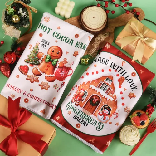 Miniatura 4 de TREWAVE Juego de 6 paños de cocina de Navidad de 18 x 27 pulgadas, toallas de mano de hombre de jengibre, paños de té de vacaciones de invierno